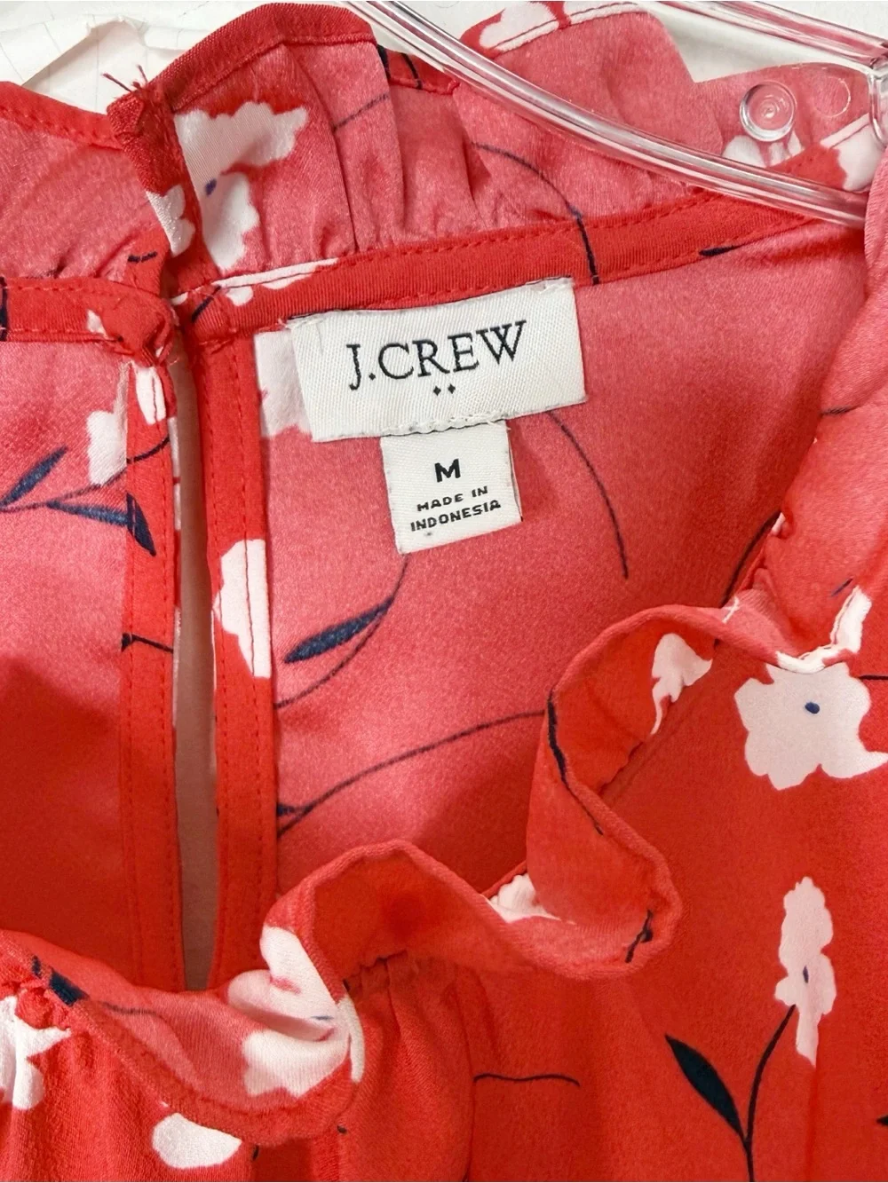 J. CREW | Red and White Floral Print Ruffle Detail Blouse Top Sz. Medium Preppy